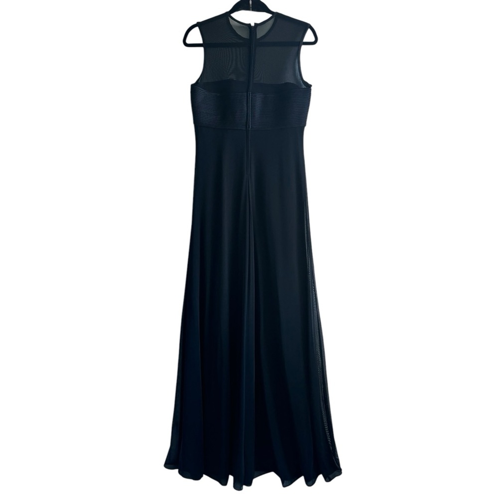 Tadashi Shoji Sheer Mesh Sleeveless Formal Evening Gown Maxi Dress Black Size 12